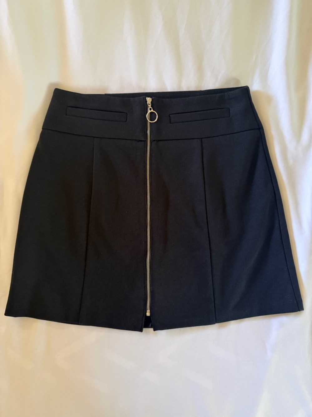 Candie’s Black Front Zip Mini Skirt with Faux Pockets - XS